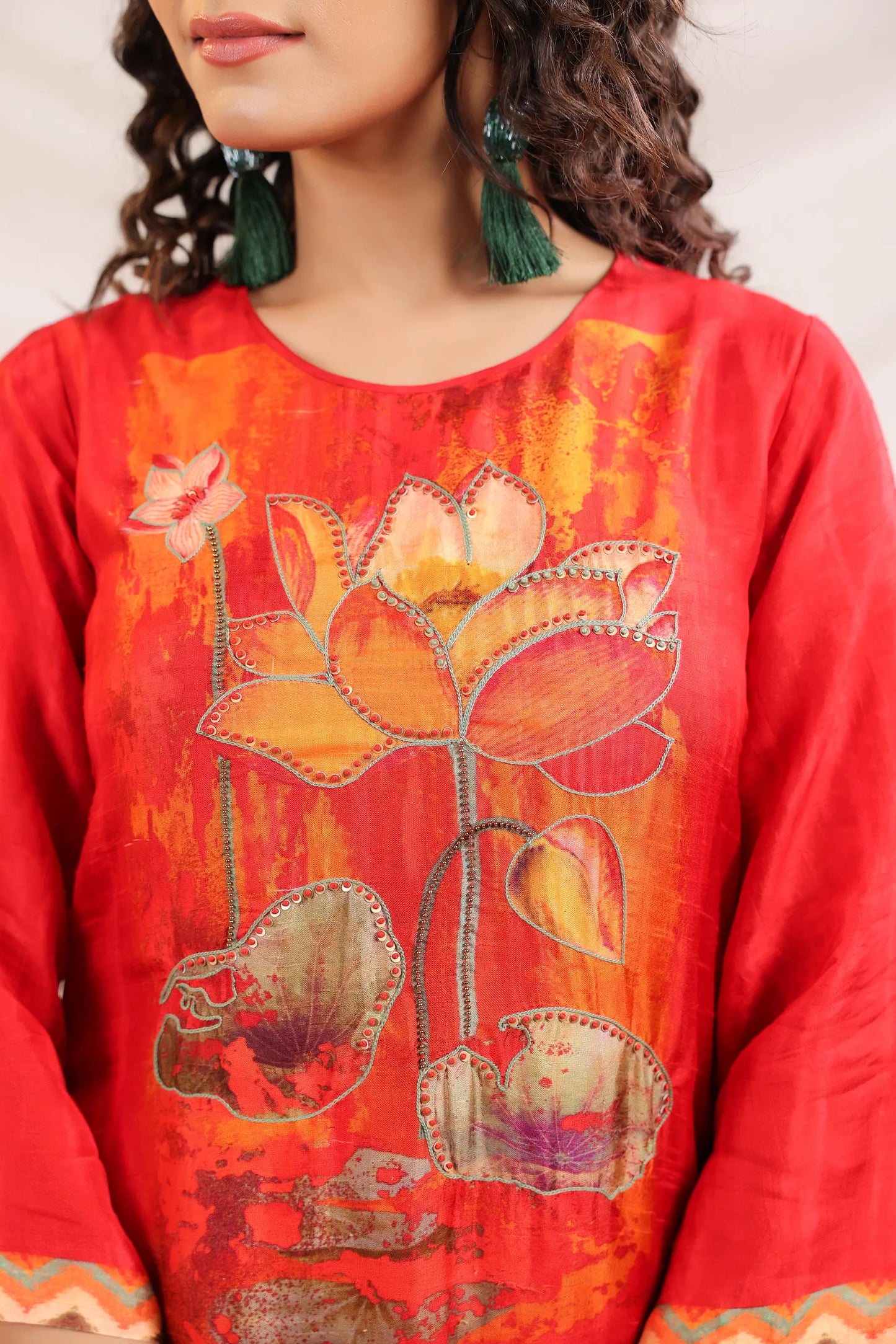 Traditional Print Straight Kurti with Printed Pant
