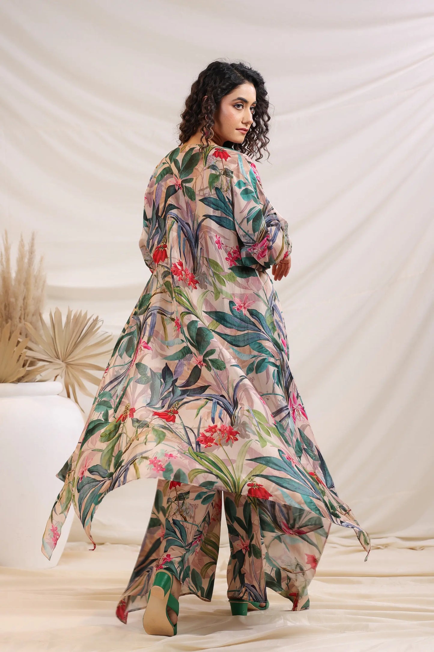 Tropical Printed Pant And Bustier with Same Print Jacket