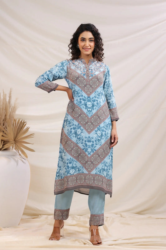 Traditional Print Straight Kurti with Pant