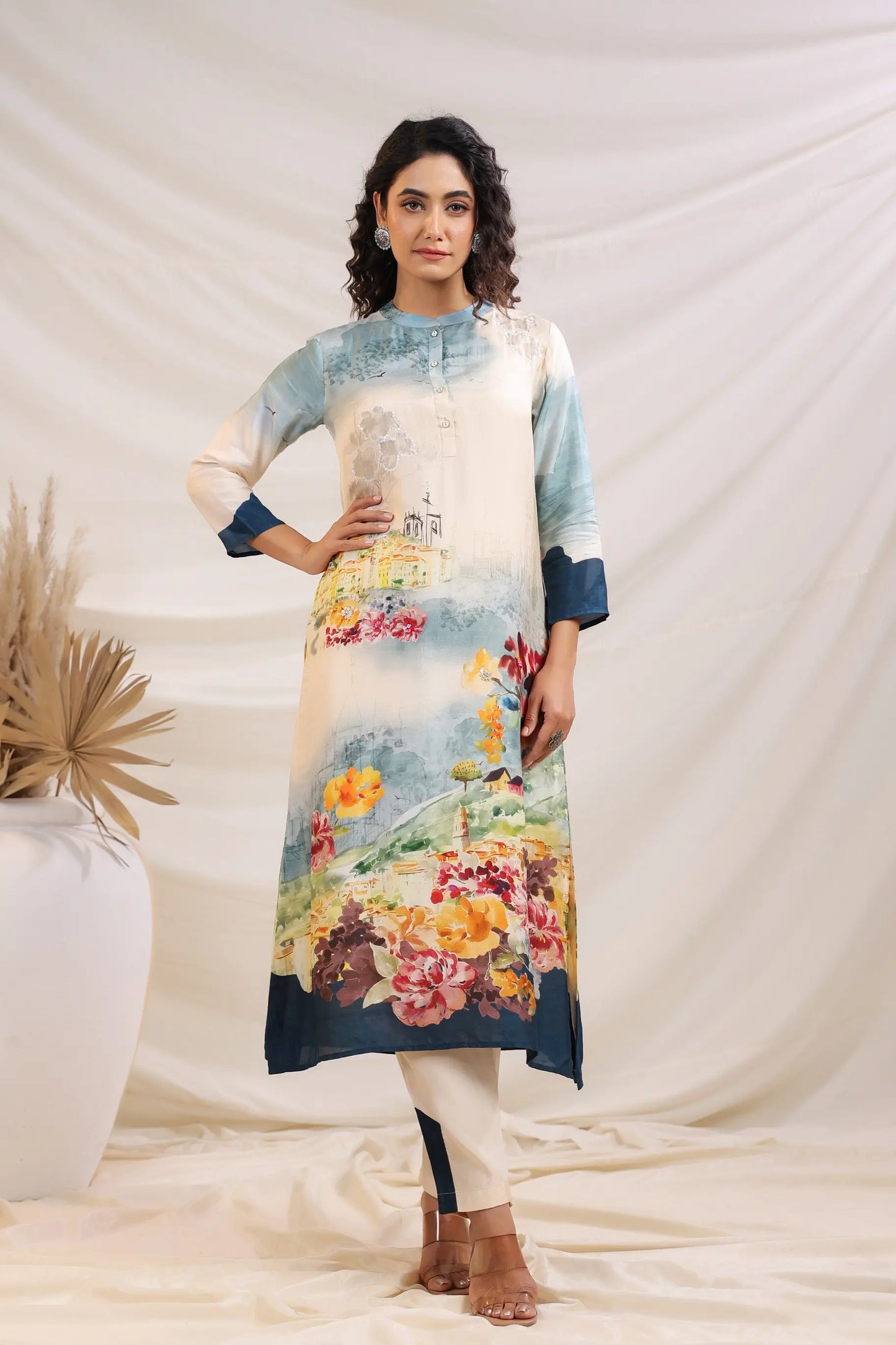 Floral Print Straight Kurti with Pant