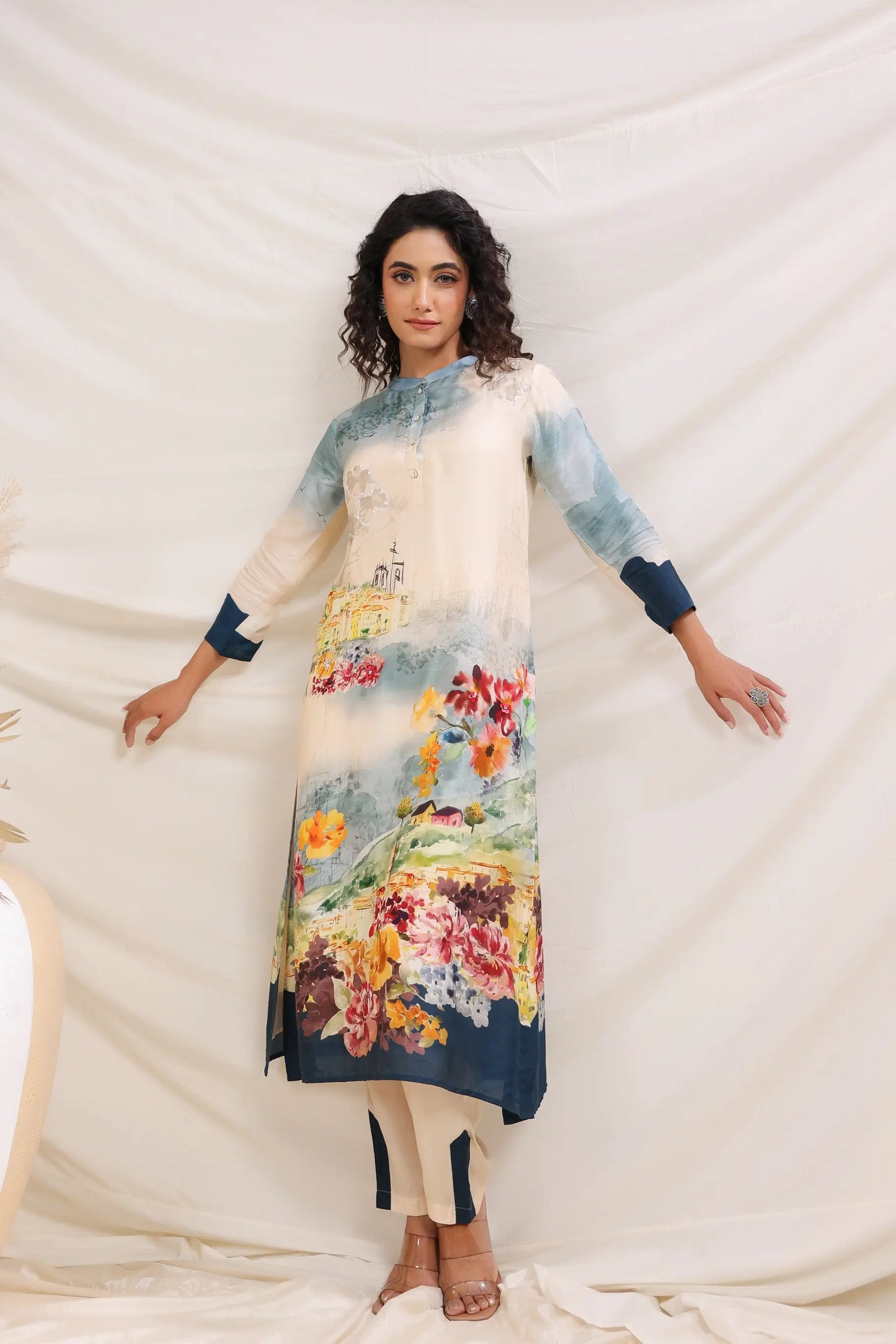 Floral Print Straight Kurti with Pant