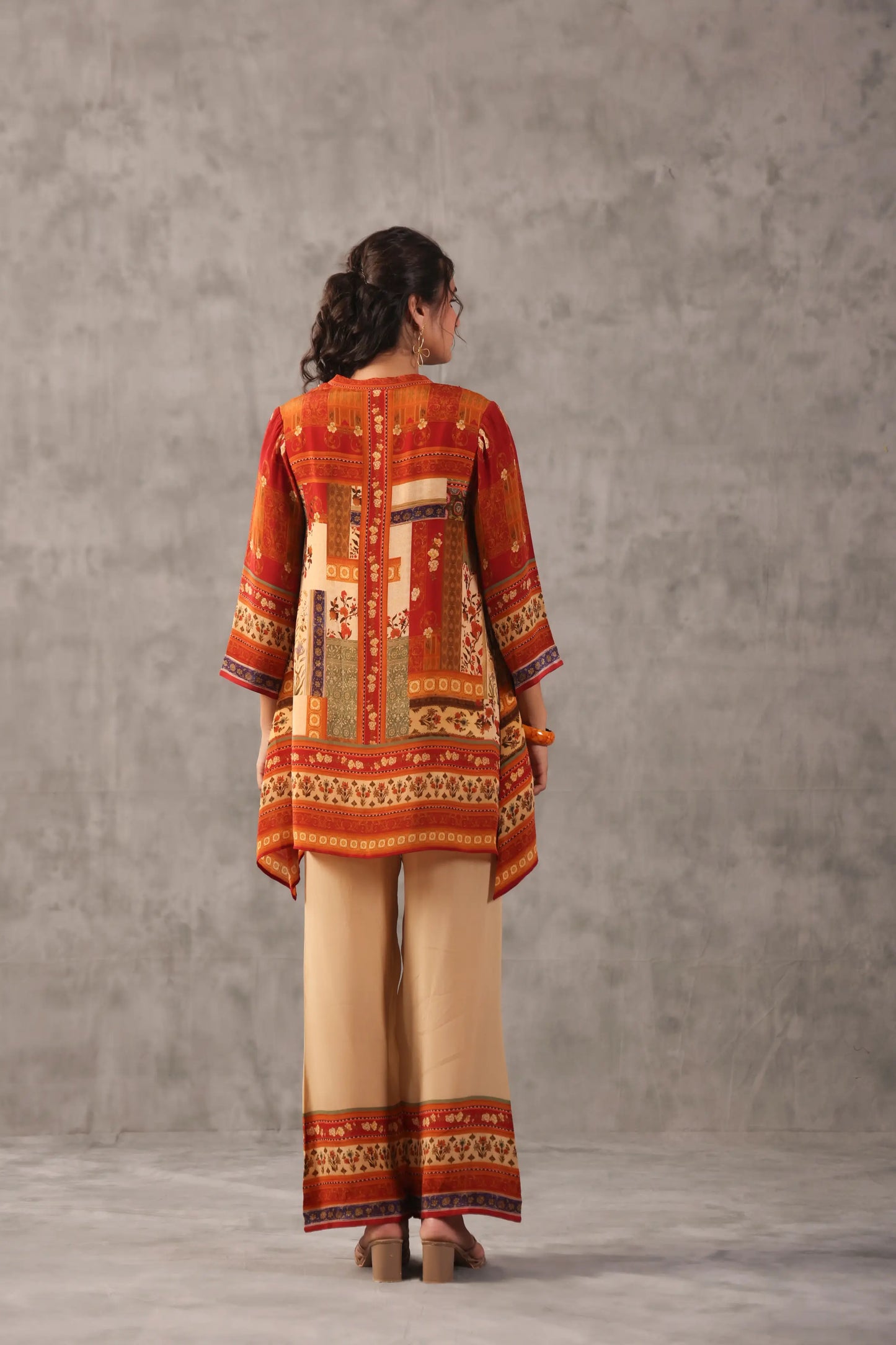 embellished aline top with straight pants. The ethnic Co-ords.