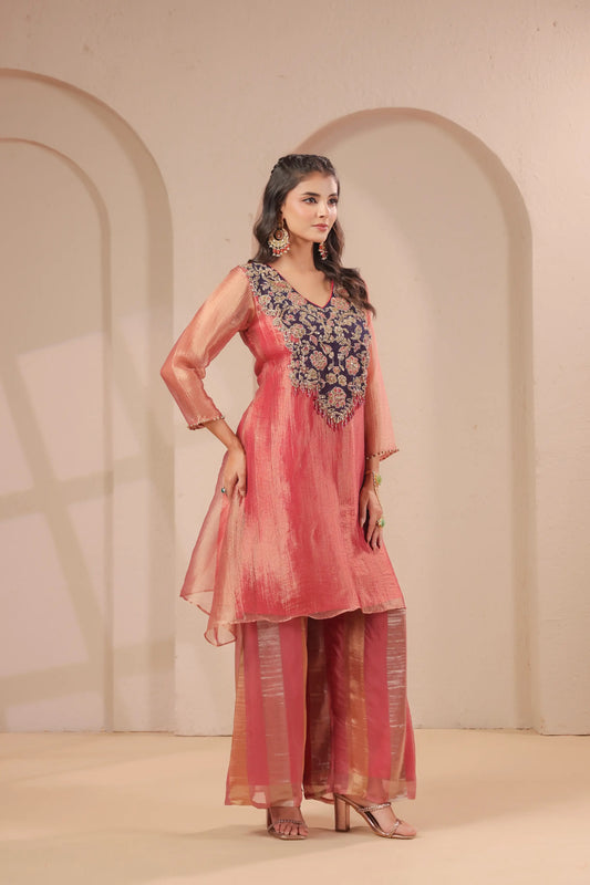 Hand emboidered kurta with palazzo