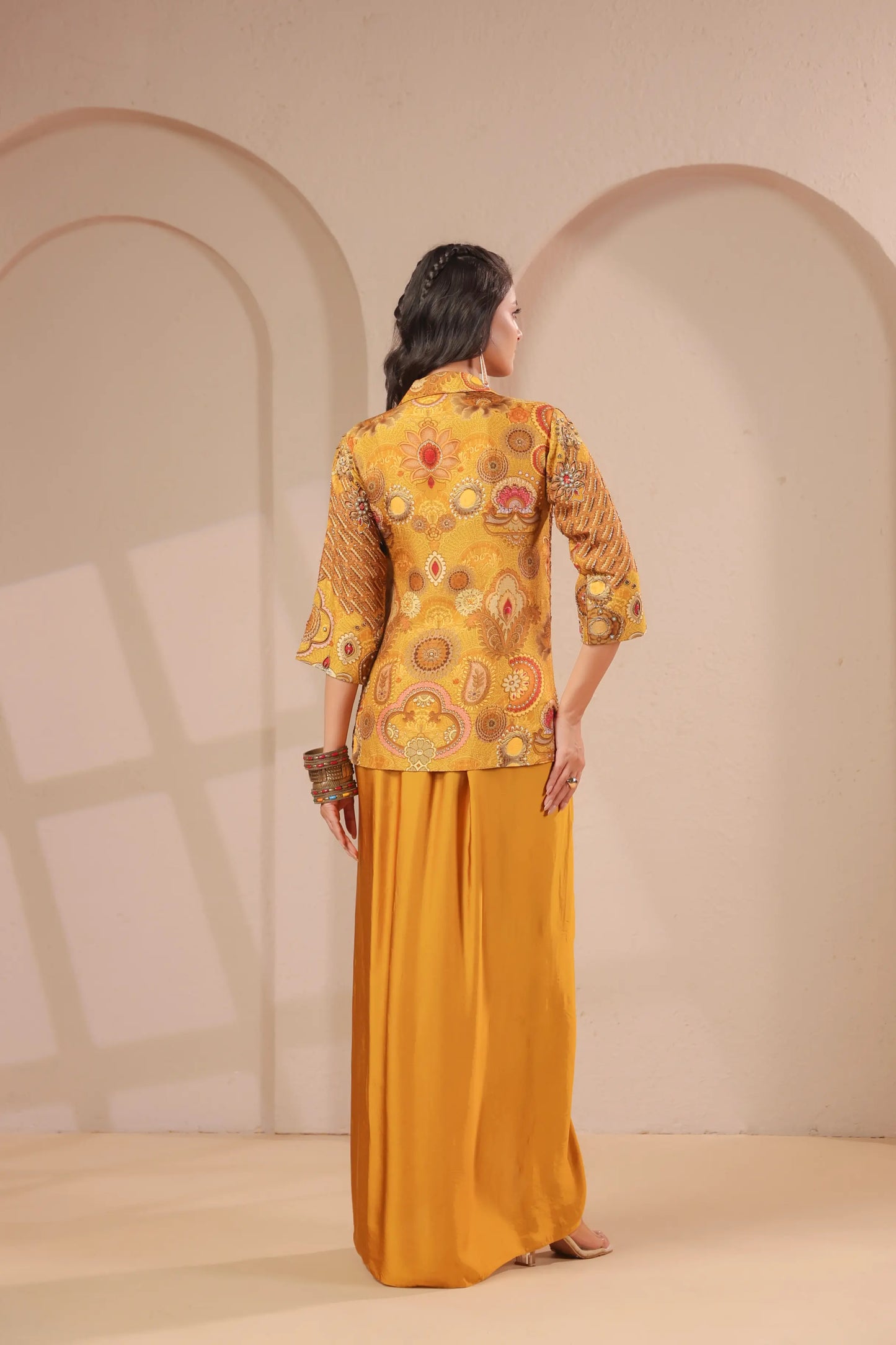 Beautiful hand Embroidered jacket with bustier and Drape Skirt