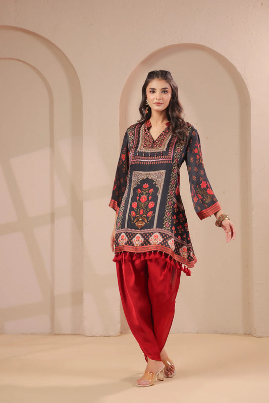 Hand Embroidered Kurta with tulip Pants