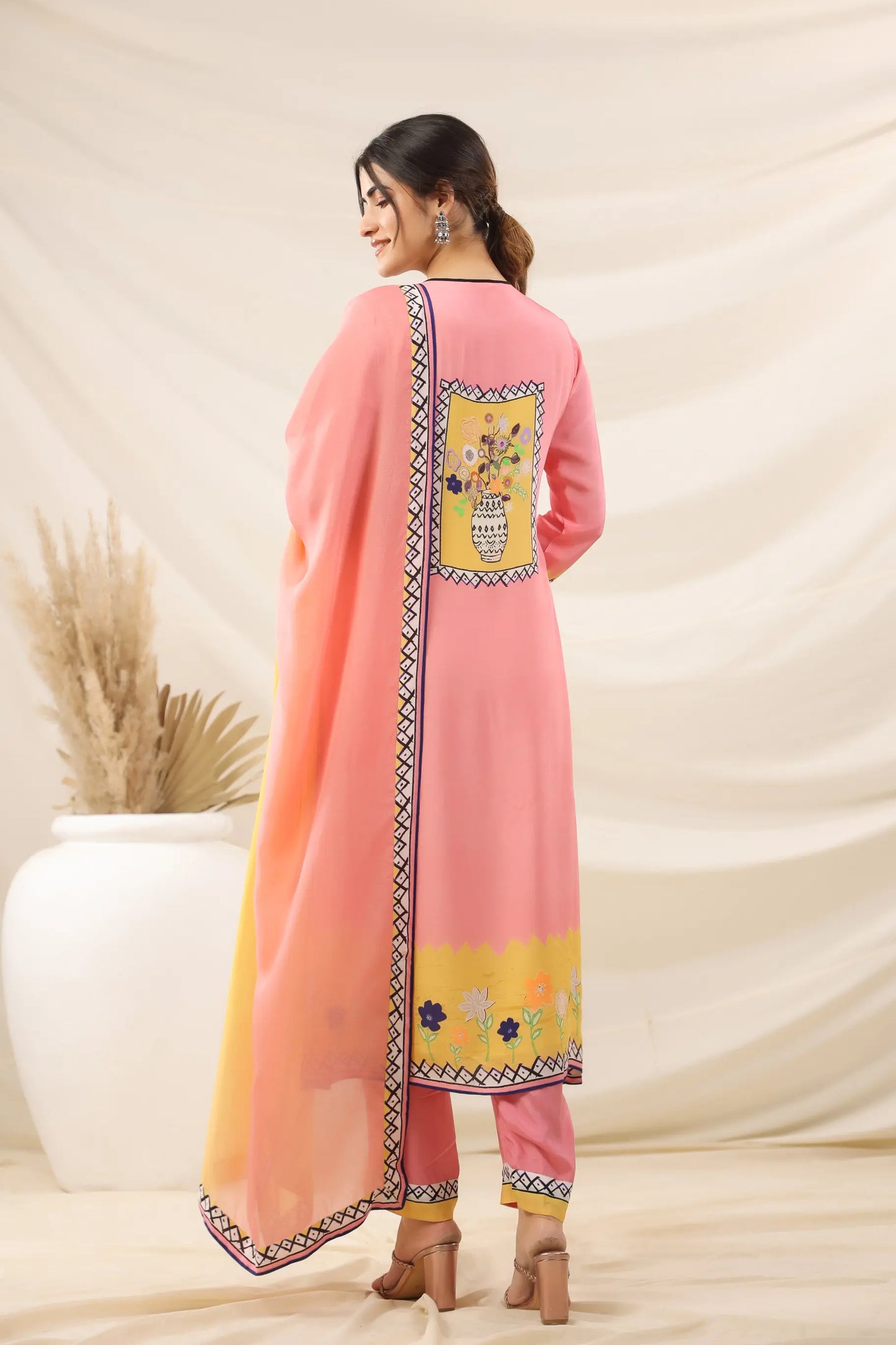 Abstract Print Straight Kurti with Pant and Printed Dupatta