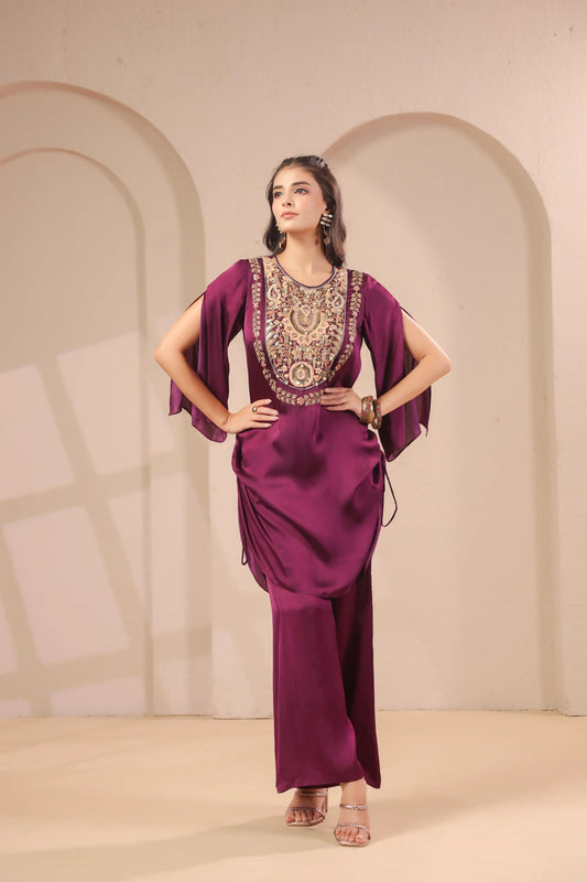 Hand emboidered kurta with palazzo