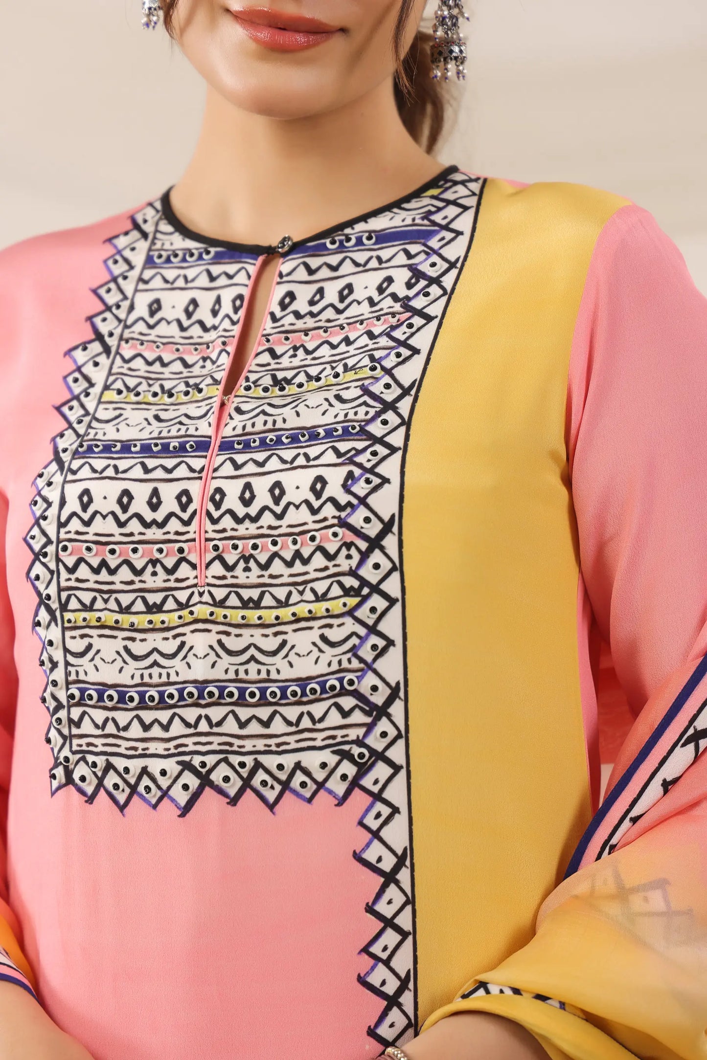 Abstract Print Straight Kurti with Pant and Printed Dupatta