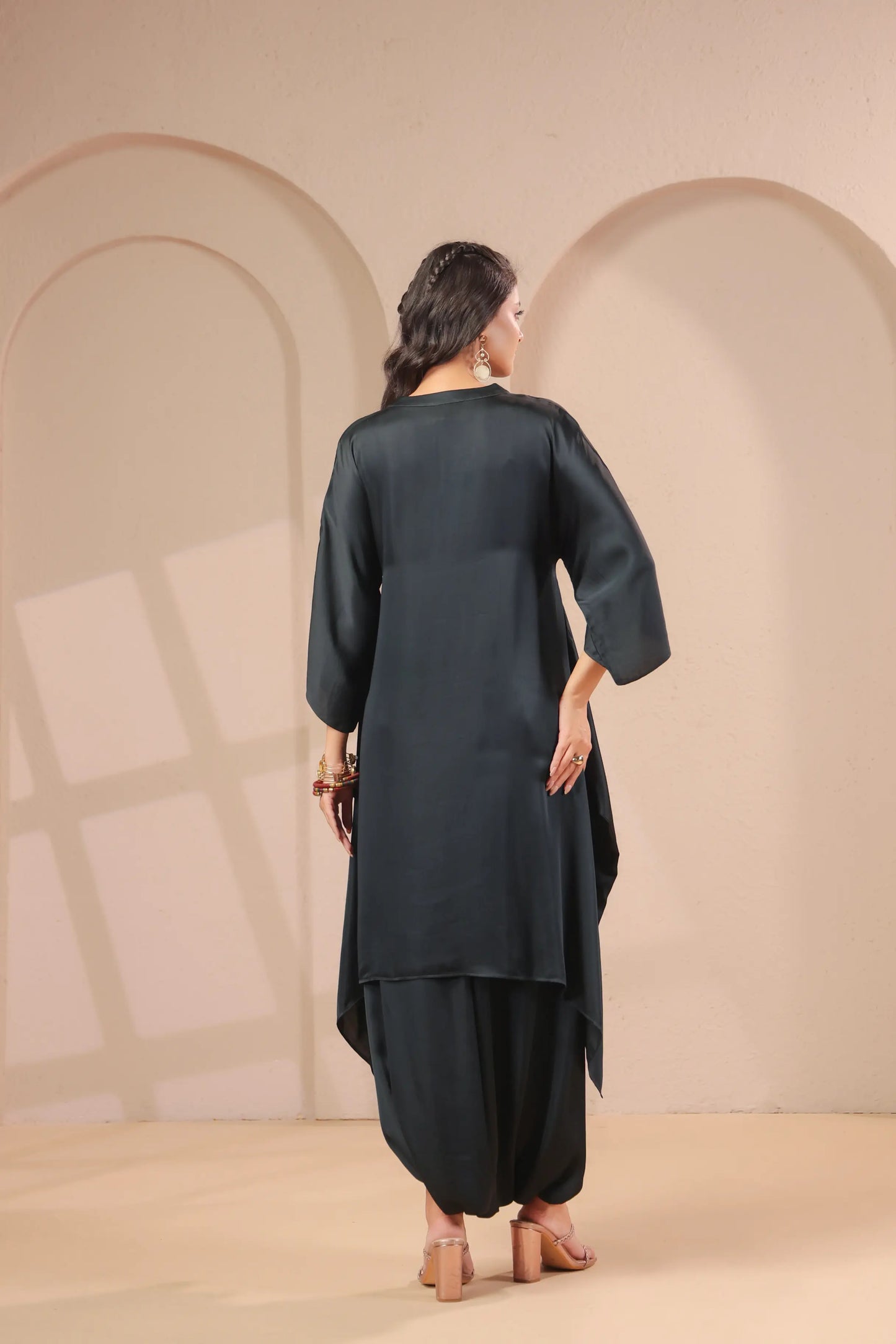 Hand emboidered hi-lo kurti with dhoti pants
