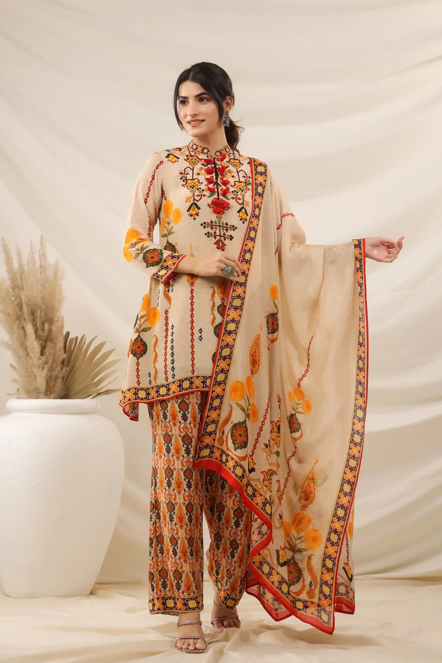 Traditional Print Co-Ord Set with Printed Dupatta