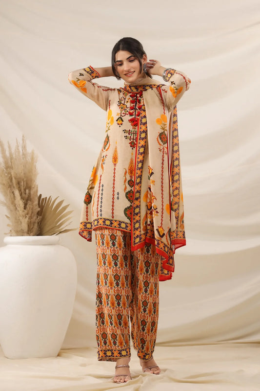 Traditional Print Co-Ord Set with Printed Dupatta