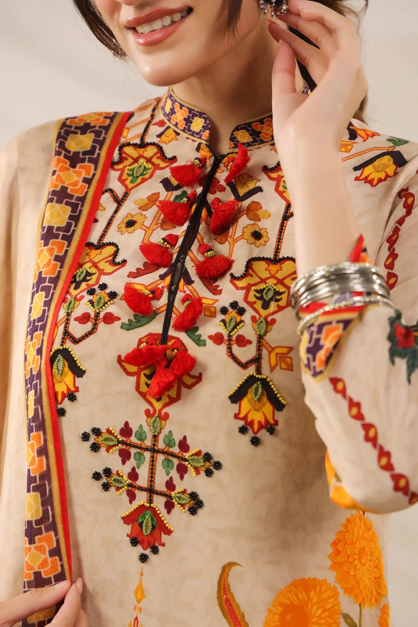 Traditional Print Co-Ord Set with Printed Dupatta