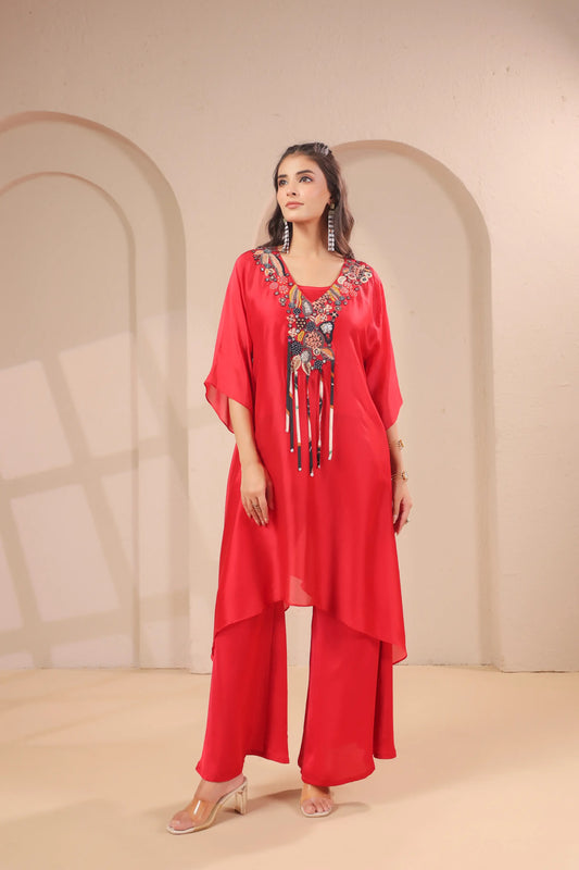 Hand emboidered aline kurta with inner and pallazo