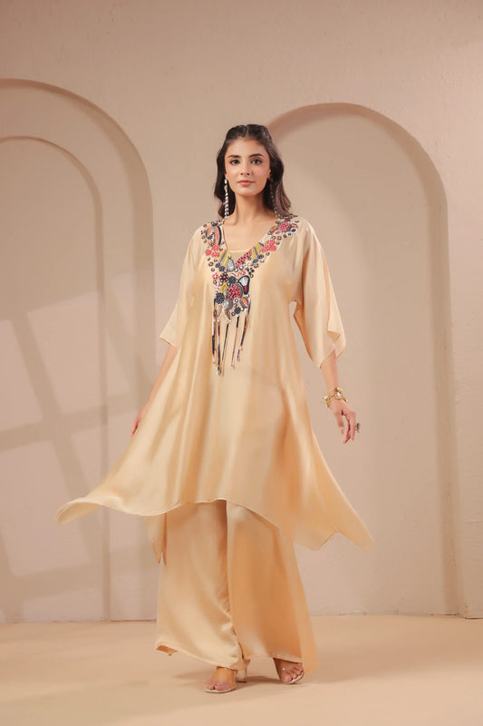 Hand emboidered aline kurta with inner and pallazo