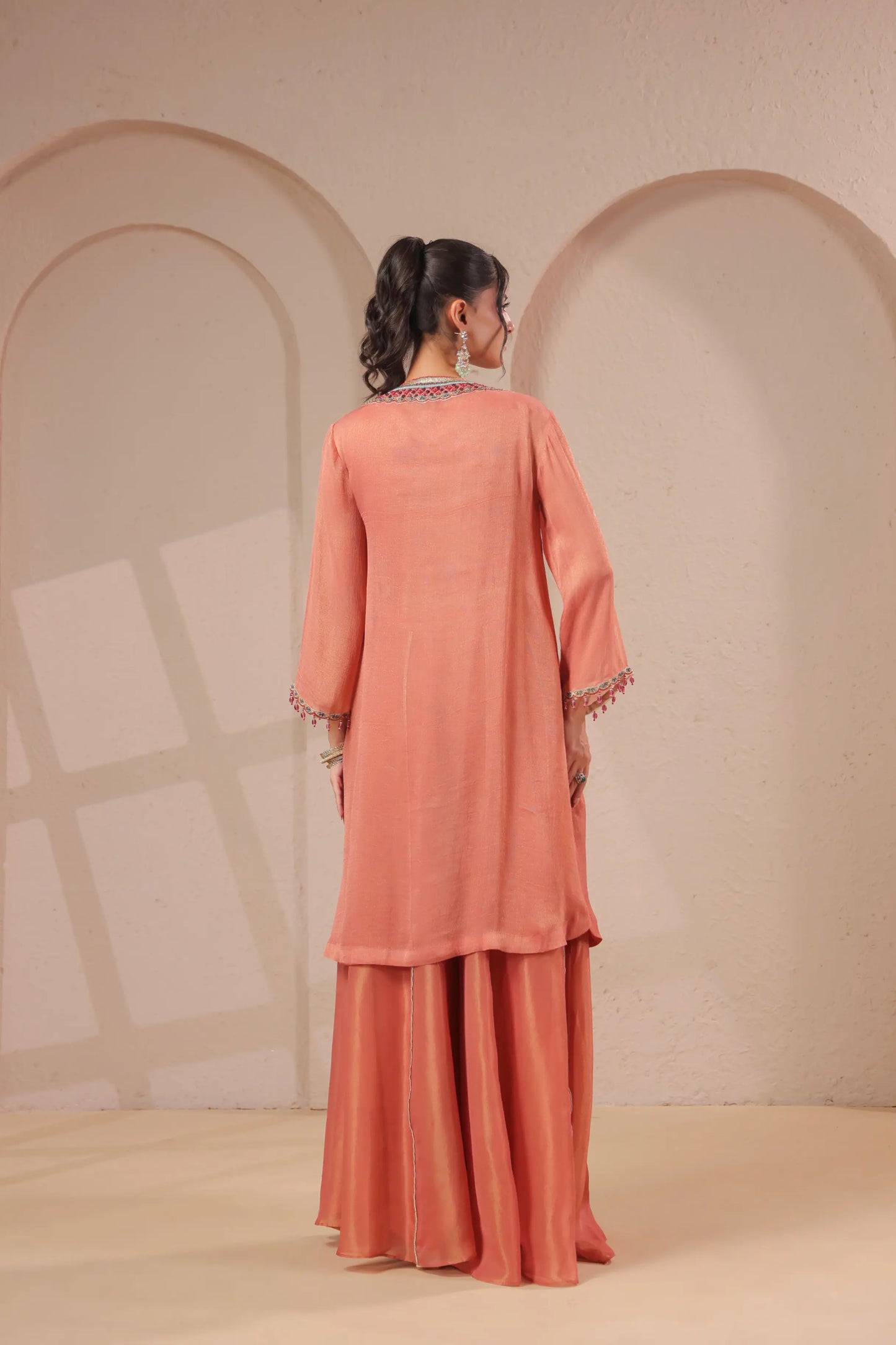 3 Piece hand emboidered kurta with skirt-palazzo set