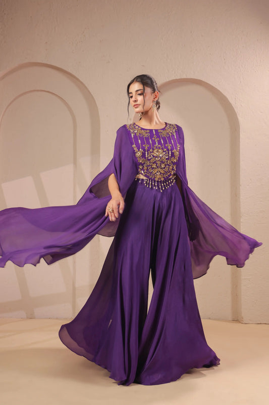 2 Piece Hand emboidered bodice, flared top with skirt-palazzo