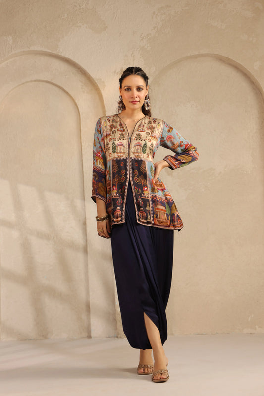 Embellished Jacket  Top with Dhoti Pant