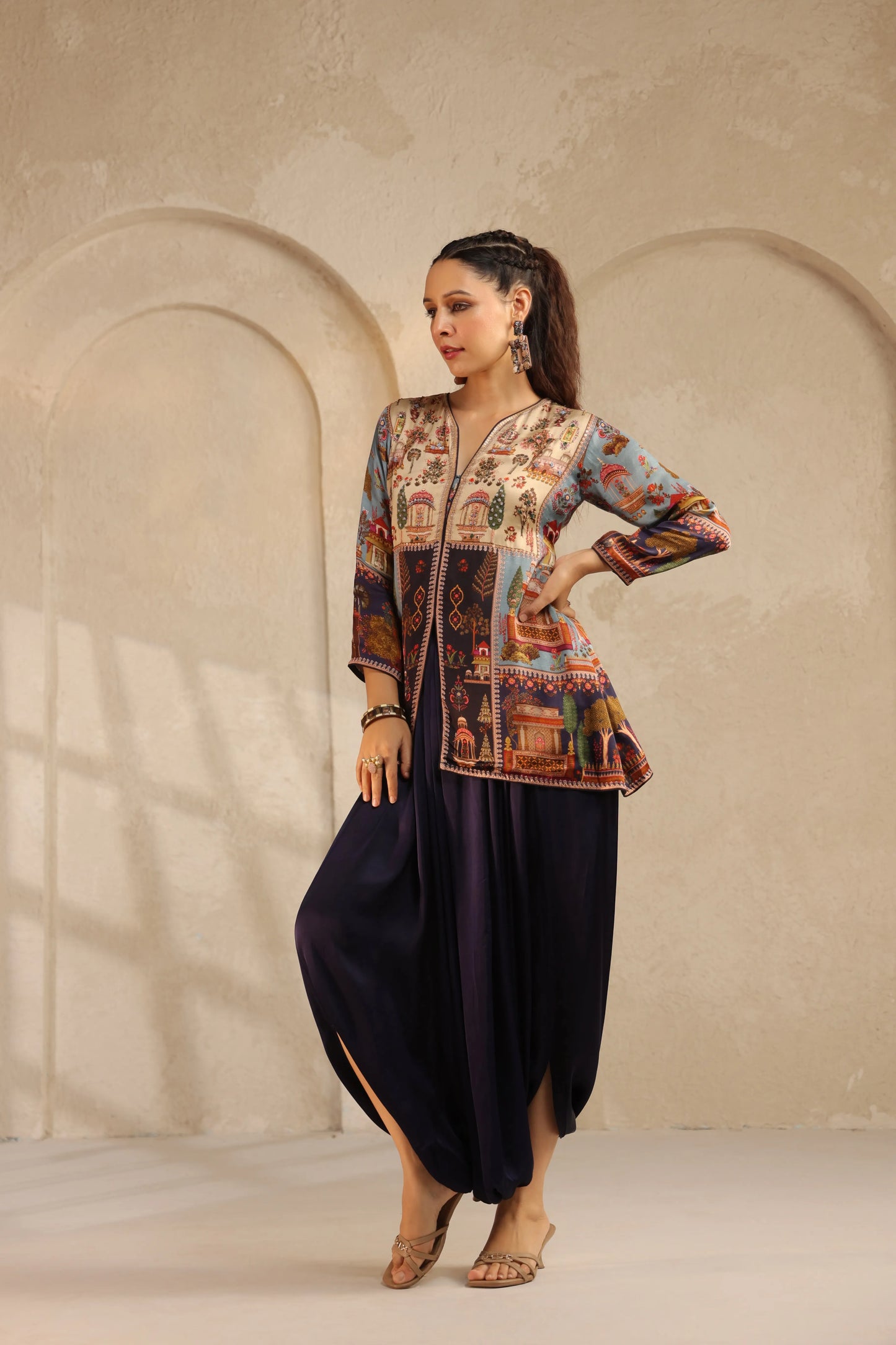 Embellished Jacket Top with Dhoti Pant