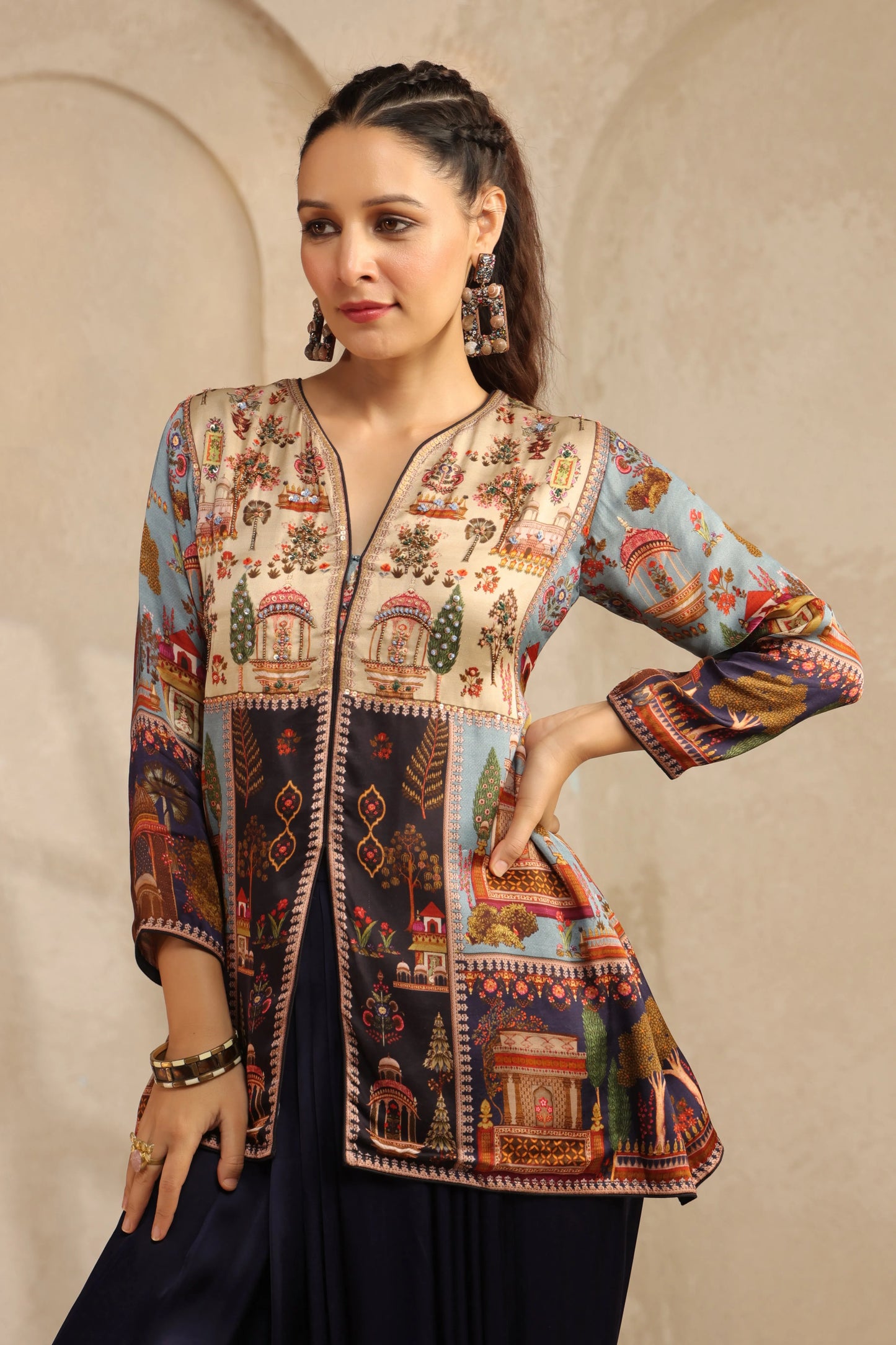 Embellished Jacket Top with Dhoti Pant