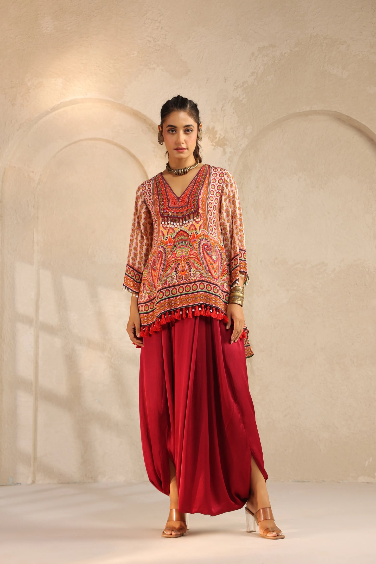 Embellished Top with Dhoti Pant