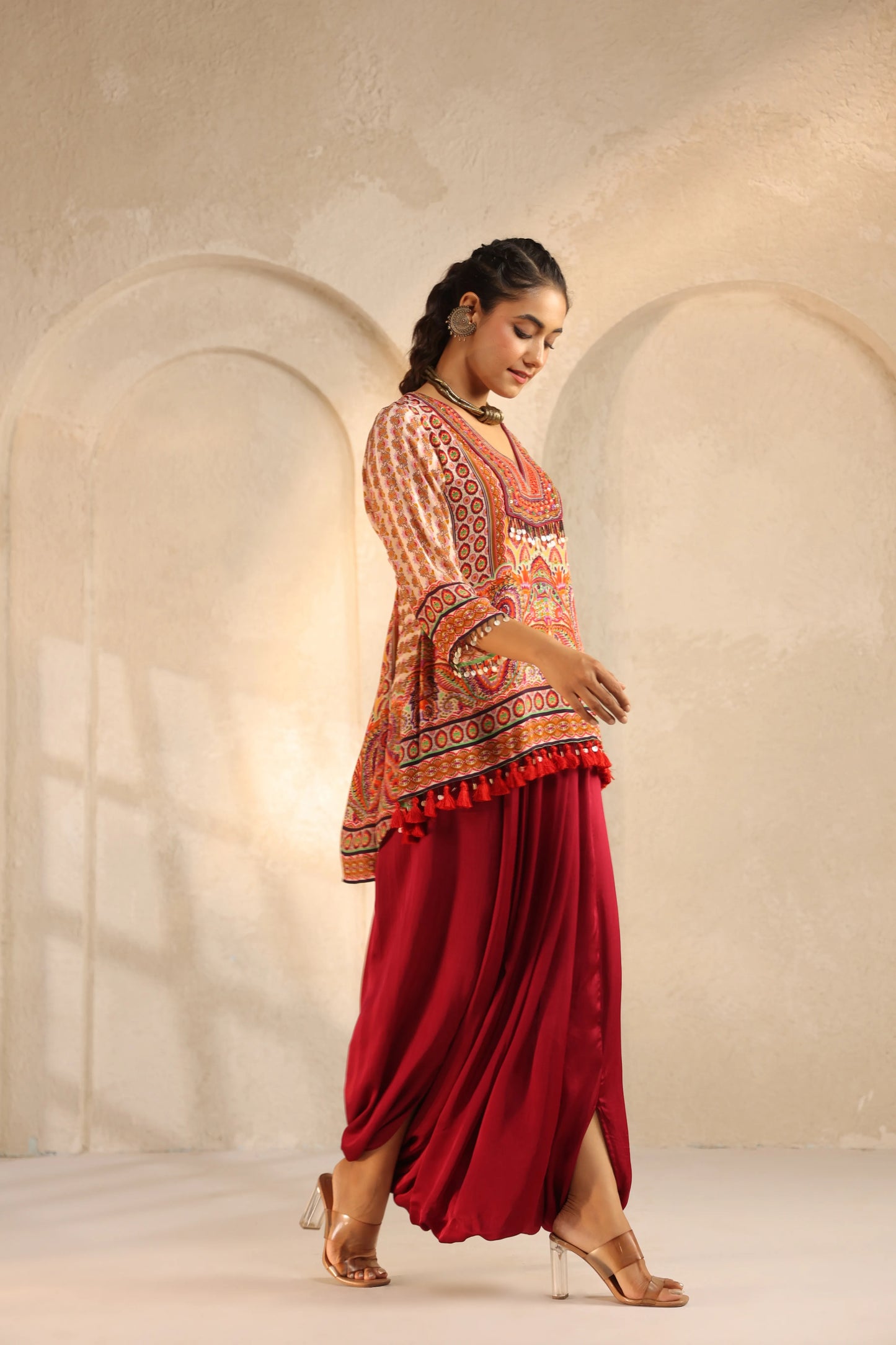 Embellished Top with Dhoti Pant