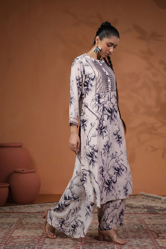 Abstarct Floral Printed long Kurta with Printed Pant