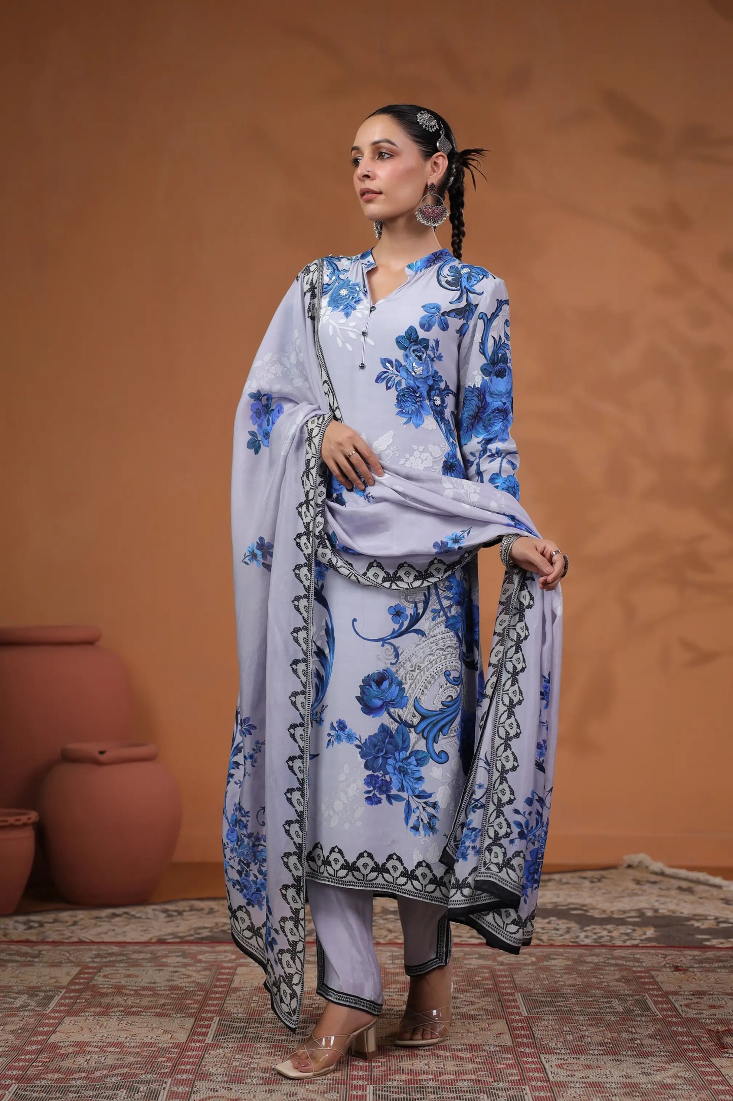 Floral Print Straight Kurti with Pant and Printed dupatta