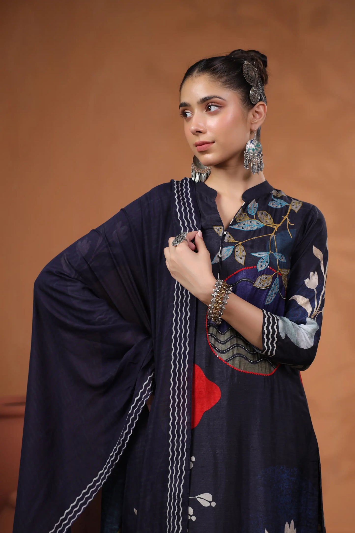 Traditional Print Straight Kurti with Pant and Printed Dupatta