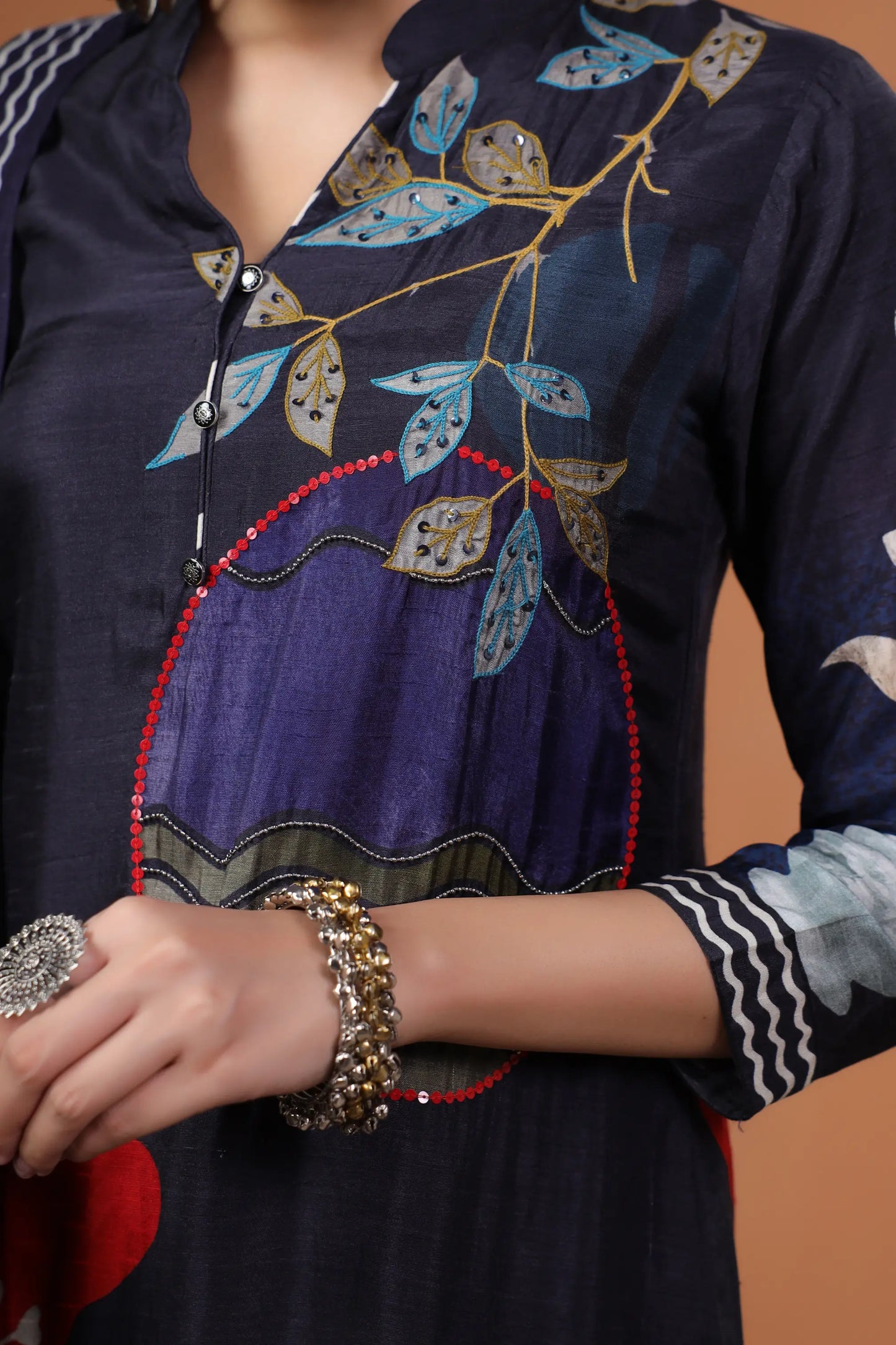 Traditional Print Straight Kurti with Pant and Printed Dupatta