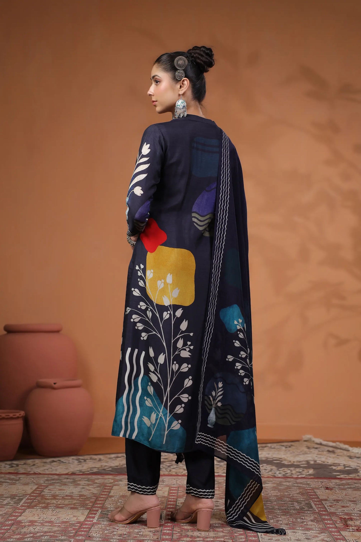 Traditional Print Straight Kurti with Pant and Printed Dupatta
