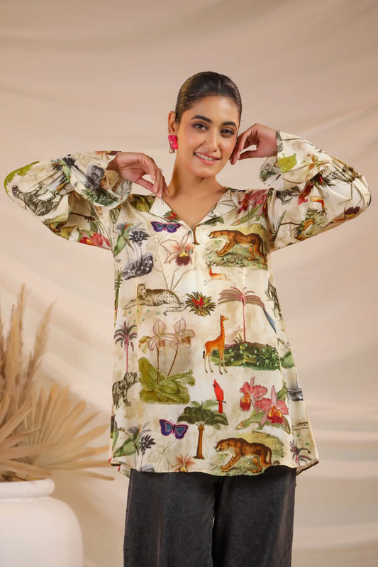 Printed Short Top with light Embellish