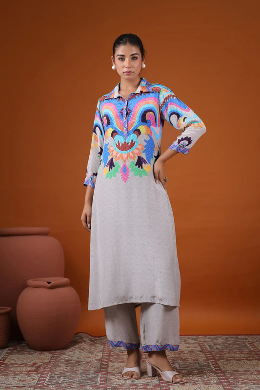 Abstract Print Straight Kurti With Pant
