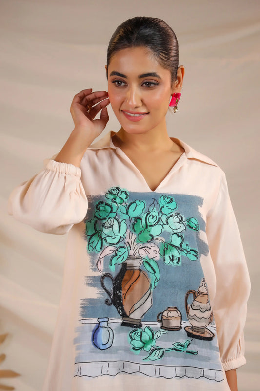 Printed Short Top with light Embellish