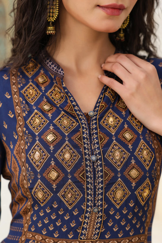 Traditional Print Straight Kurti with Pant