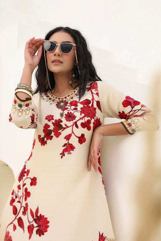Floral Print Straight Kurti with Pant