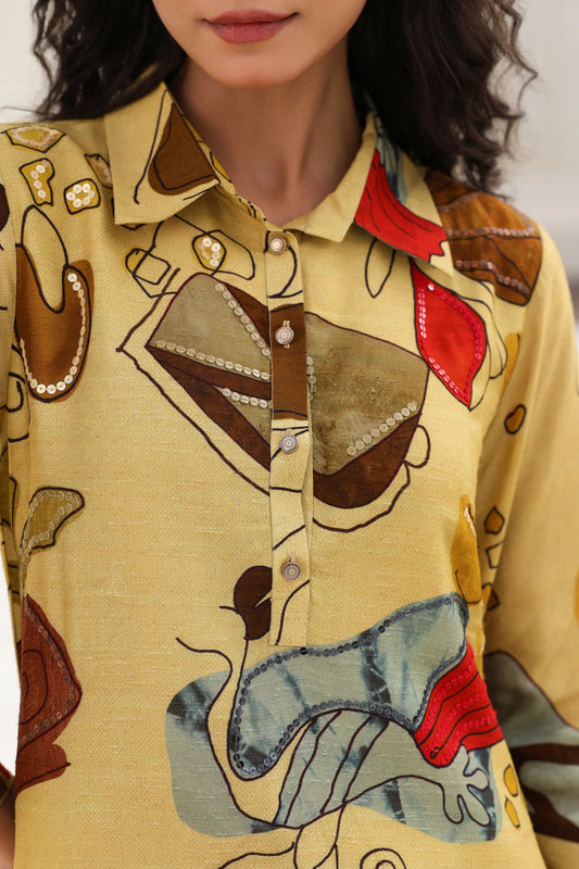 Abstract Print Straight Kurti with Printed Pant