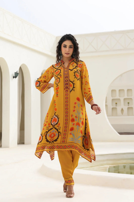 Traditional Print Straight Kurti with Pant