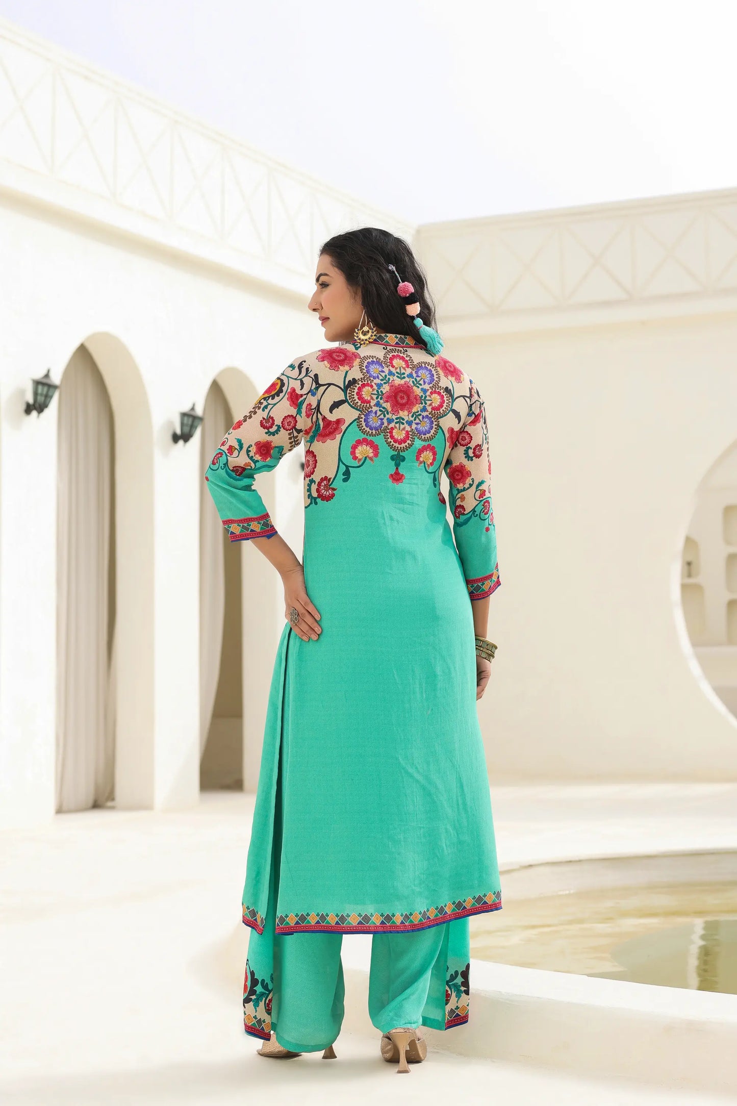 Traditional Print Straight Kurti with Pant
