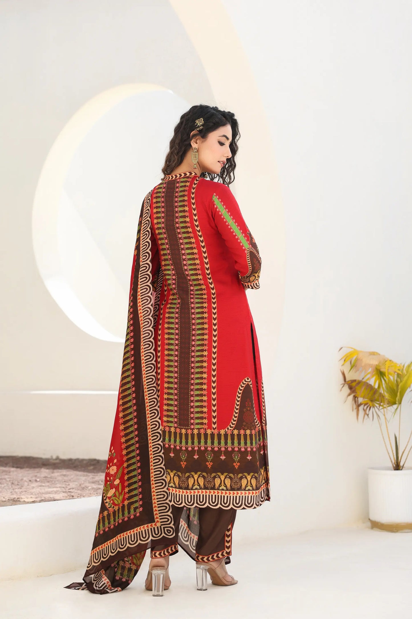 Traditional Print Straight Kurti with Pant and Printed Dupatta