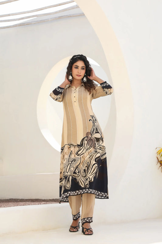 Abstract Print Straight Kurti with Pant