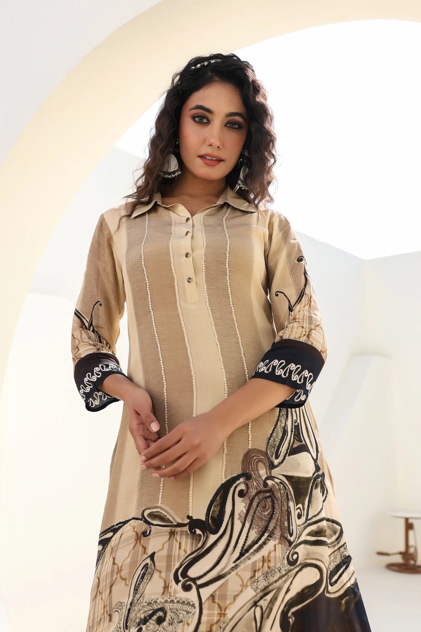Abstract Print Straight Kurti with Pant