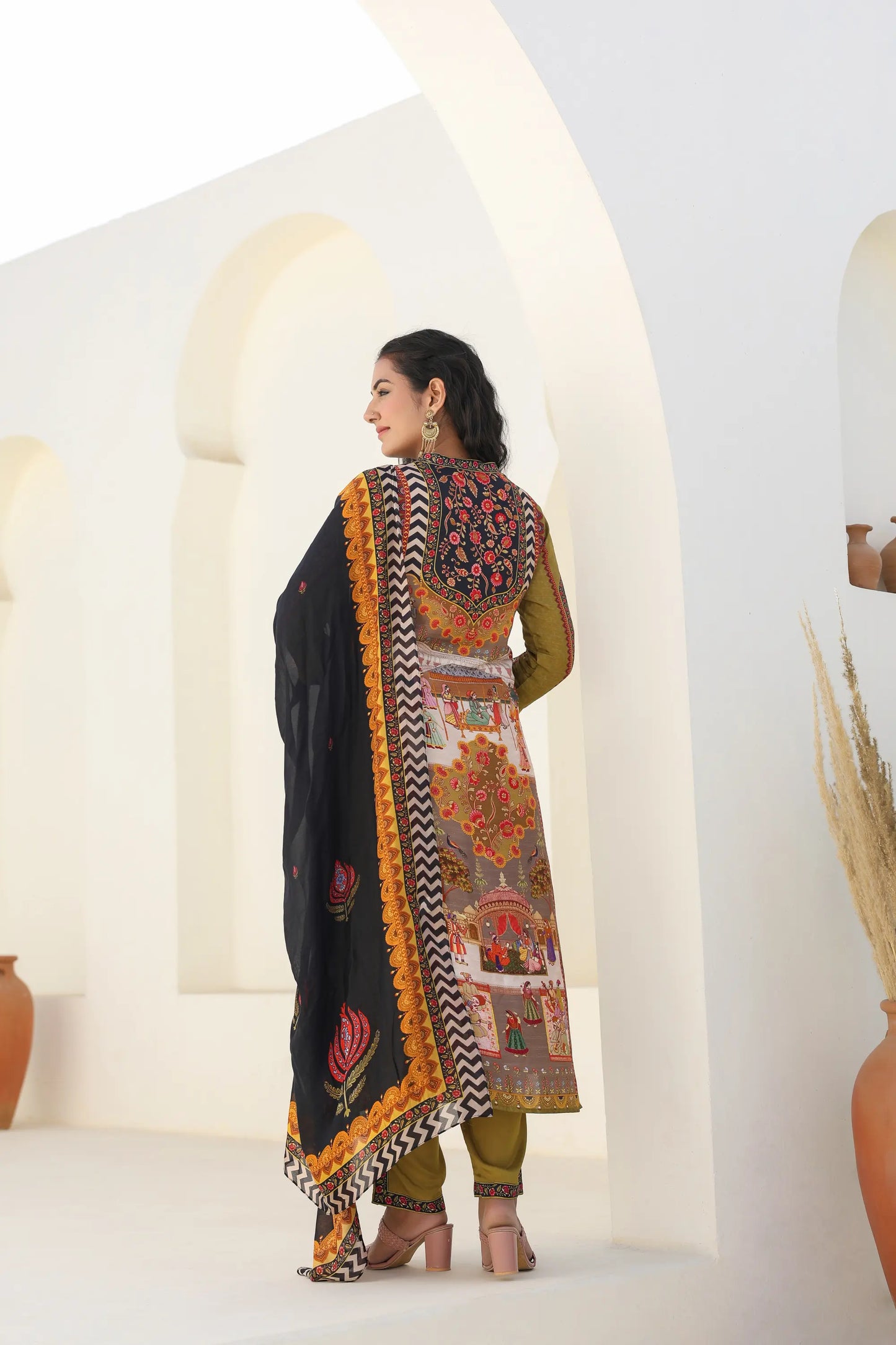 Traditional Print Straight Kurti with Pant and Printed Dupatta