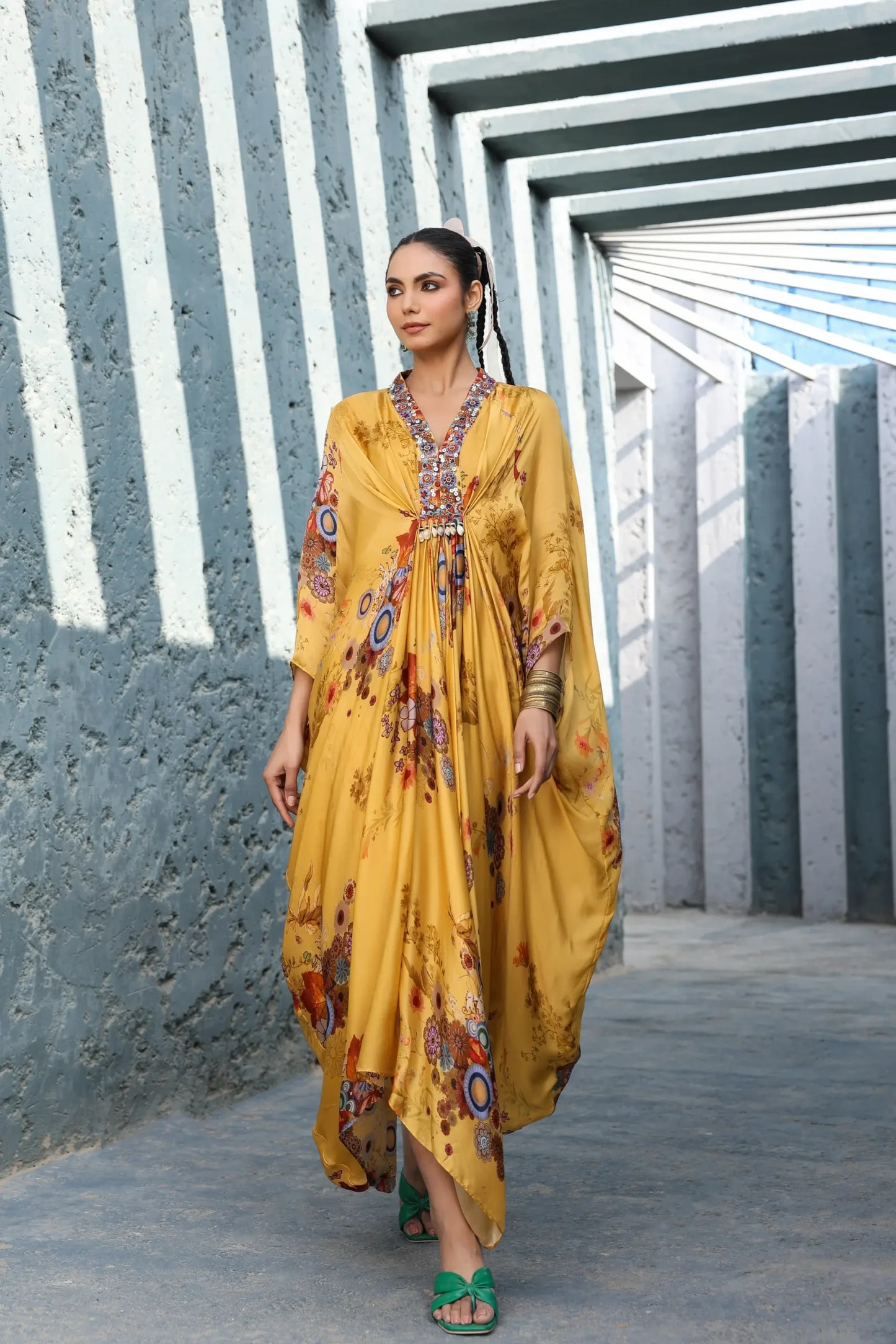 Long Drape Set with Neck Embellish
