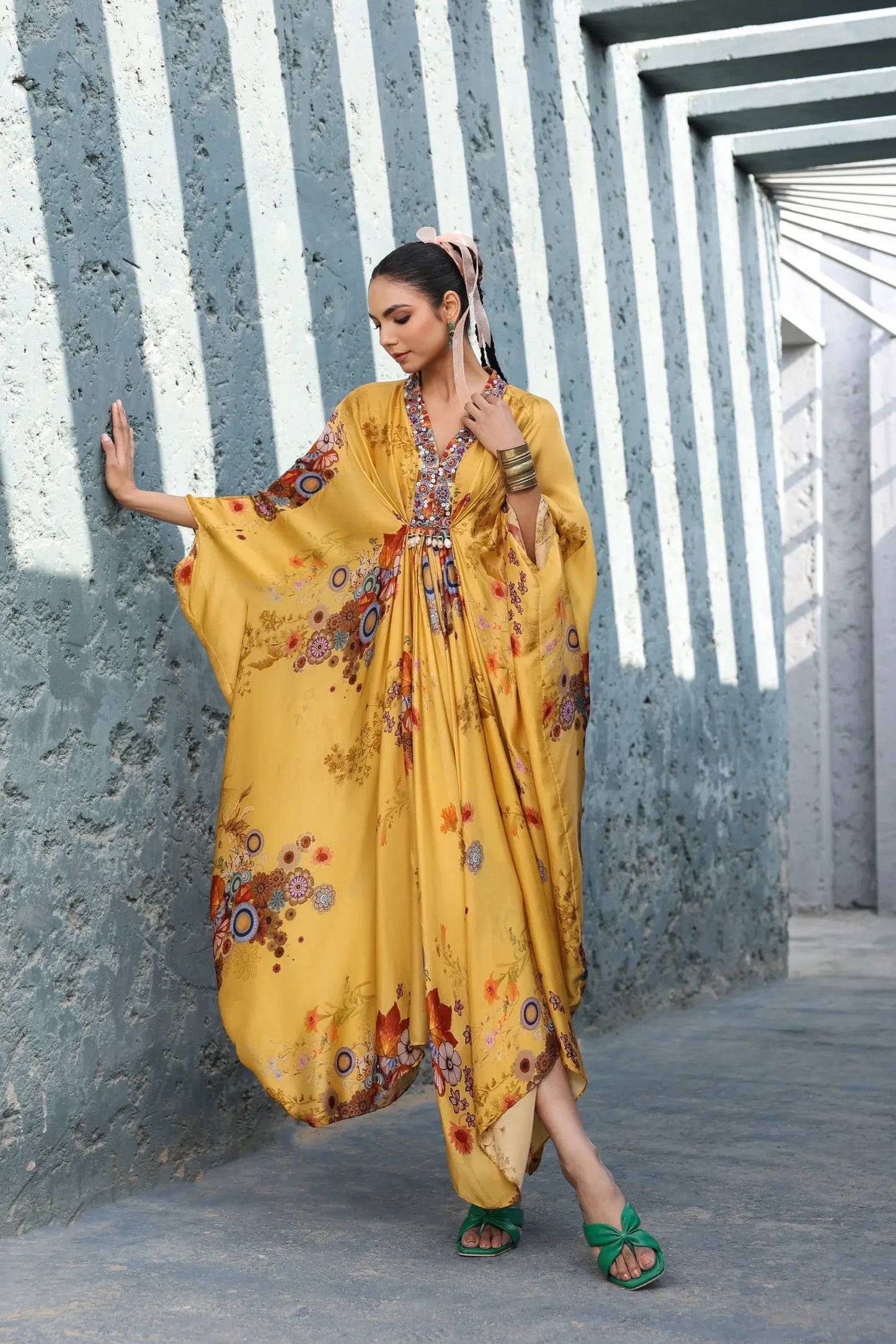 Long Drape Set with Neck Embellish