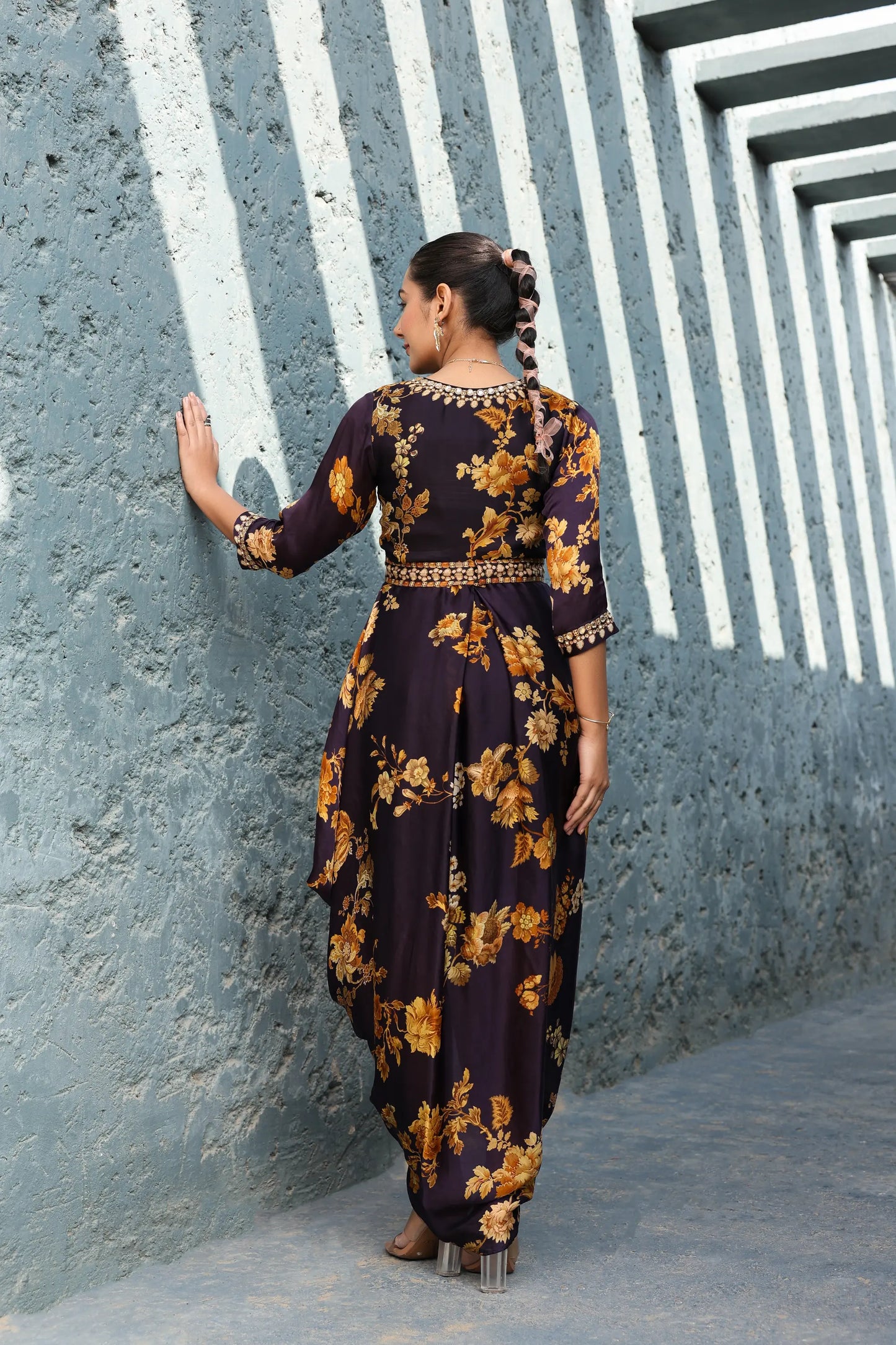 Black Drape Set with Neck Embellish