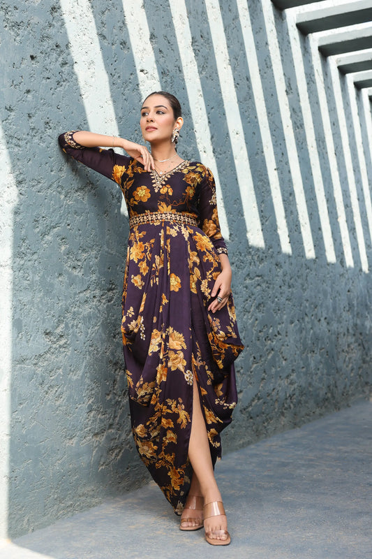 Black Drape Set with Neck Embellish