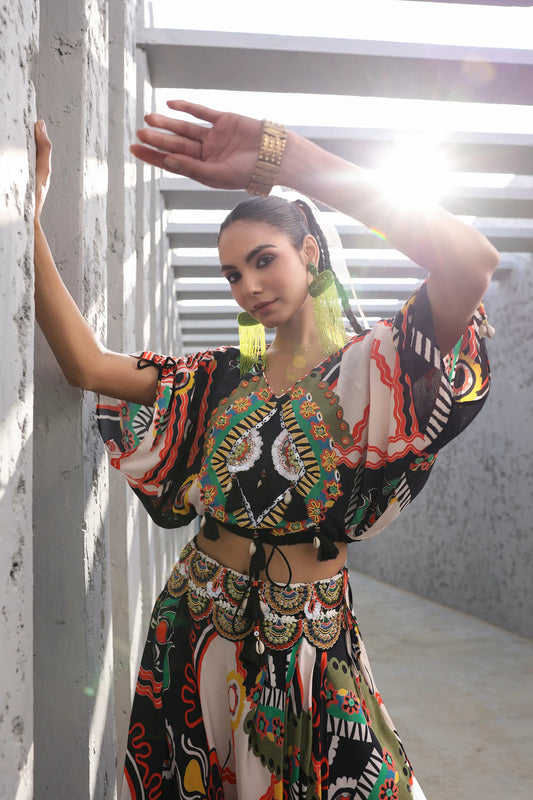 Dhoti Pant Co-Ord Set With Embellish Belt And Top