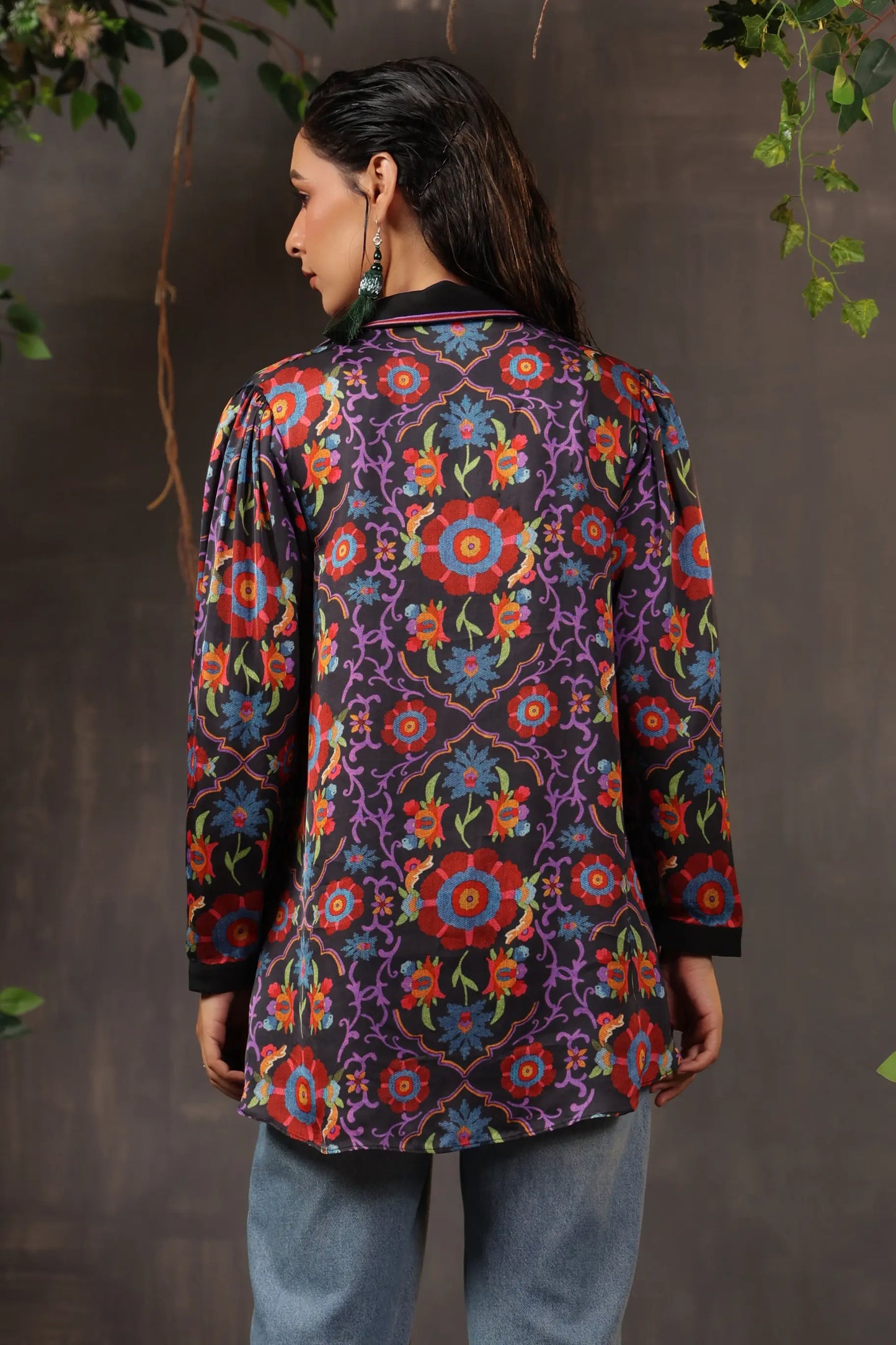 Printed Short Top with Light Embellish on Collar