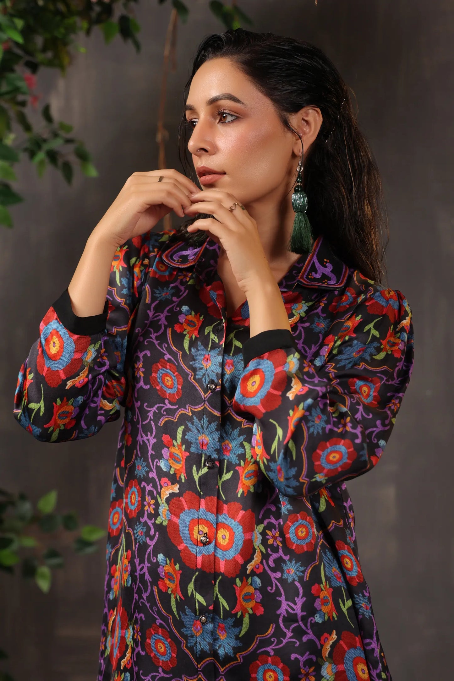 Printed Short Top with Light Embellish on Collar