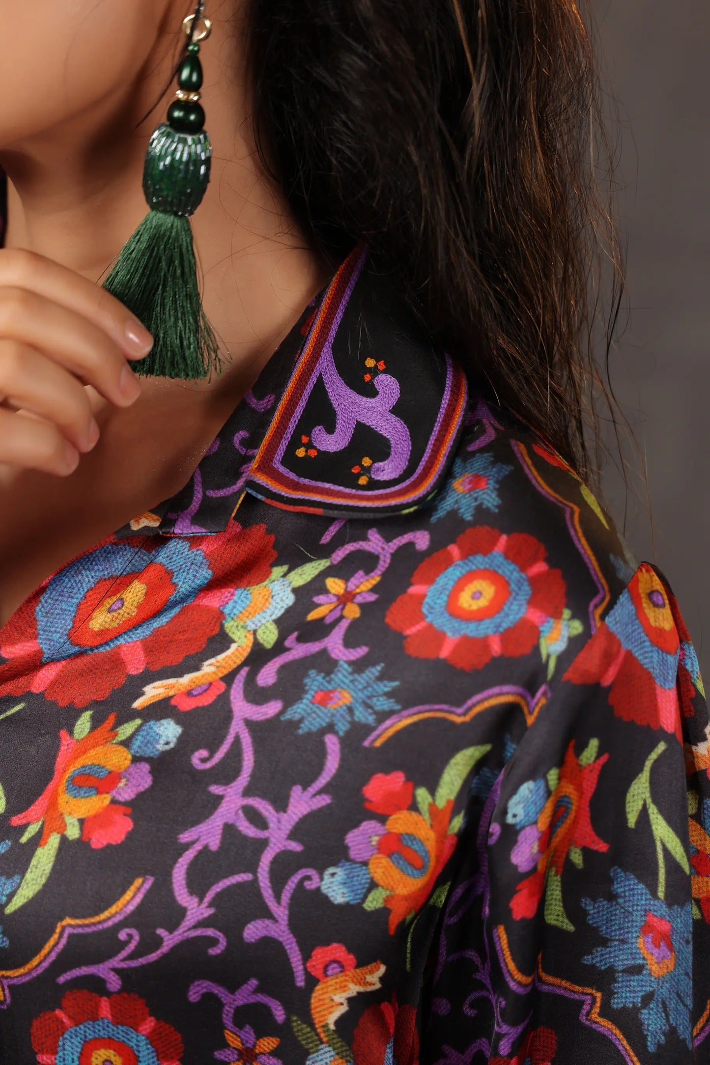 Printed Short Top with Light Embellish on Collar